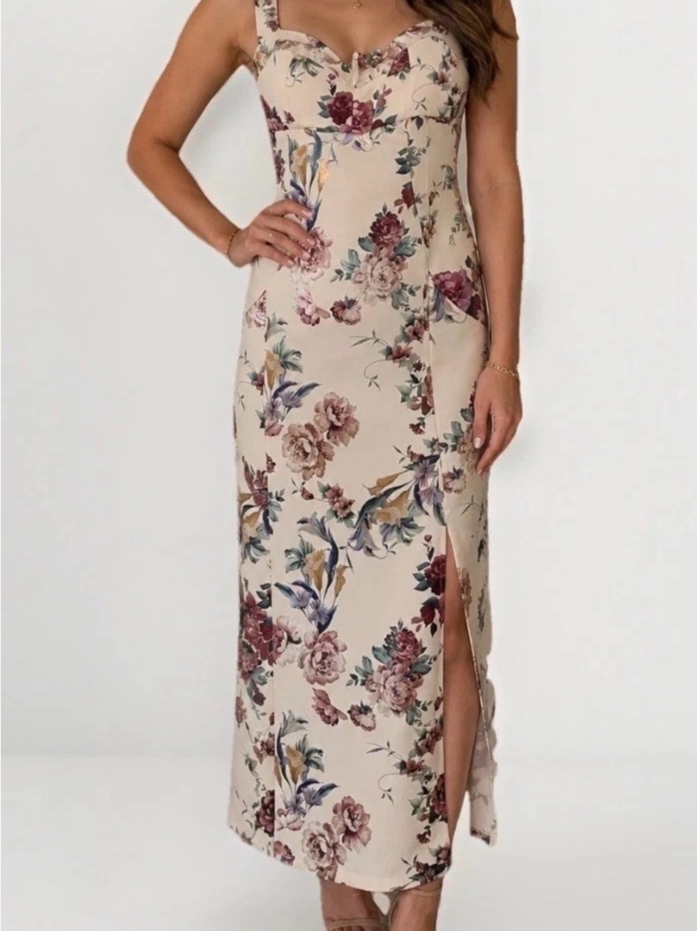 Enfocus Studio white multi shifting color formal Dress with Side Slit